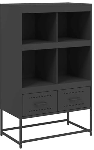 Makastle Sideboard Metall mit 2 Schubladen & 4 Fächern, Metallschrank Aufbewahrungsschrank Wohnzimmerschrank Beistellschrank Mehrzweckschrank, Schwarz 68x39x111,5 cm Stahl