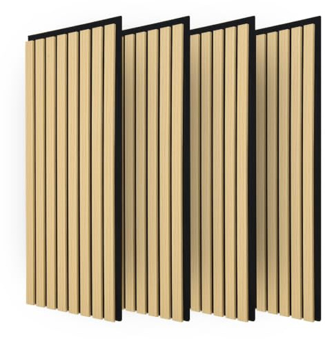 Art3d 4-Pack Acoustic Wood Slat Wall Panels for Interior Decor, 3D Fluted Sound Absorbing Wood Paneling for Accent Wall Ceiling Kitchen Living Room Bedroom Office, 23.6 x 11.8 inch Oak