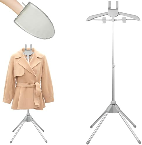 Steamer Stand With Ironing Gloves Folding Telescopic Handheld Clothes Steamer Holder Clothes Steamer Upright Clothes Hanger for Steam Ironing with Board (Grey)