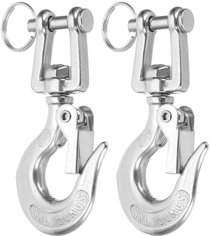 sourcing map Gancho deslizante de horquilla de 3/16 pulgadas, 2 ganchos de cadena de acero inoxidable 304, capacidad de 332 libras, ganchos de cadena de seguridad resistentes con pestillo de seguridad