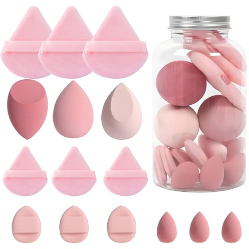 EUDUQ Juego de 15 esponjas de maquillaje, mezcla de maquillaje medio, triángulo, esponja de maquillaje, esponja lavable, almohadillas desmaquillantes para base líquida, polvo, protección solar