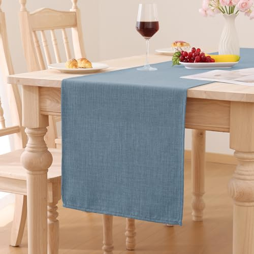 Smiry Leinenoptik Tischläufer, Blau, 40 x 100 cm | Lotuseffekt, Abwaschbar, Wasserabweisend, Modern Dekoration für Küche Party