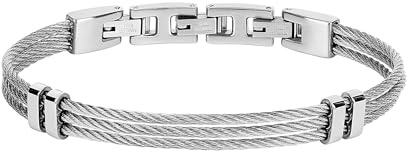 Breil, Collezione Ted, Bracciale Uomo in Acciaio Silver, con Doppia Spirale Metallica e Quattro Anelli Fissi, Chiusura a Gioielleria, Lunghezza Regolabile fino a 17,5