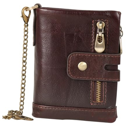 Warmhm Portafoglio Uomo Pieghevole in Vera Pelle Effetto Vintage Anti-furto con Multi-scomparti per Carte e Portamonete Marrone Elegante Borsa da Uomo per Ufficio e Quotidiano