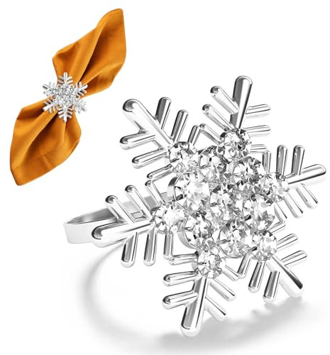 6 Stück Serviettenringe Weihnachten, Serviettenringe Weihnachten Silber, Serviettenrings Weihnachtens, Geeignet als Tischdekoration für Weihnachtens, Thanksgiving und Silvester