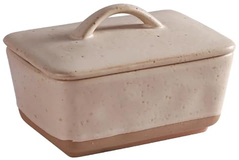 Mantequillera Mantequera de cerámica con tapa, soporte porcelana vintage for guardar mantequeras, organizador platos asa, apto for lavavajillas(350ML Cream)