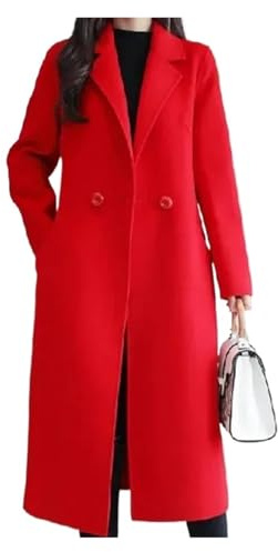 AHUFGN Abrigo De Paño Mujer Chaqueta de invierno for mujer, estilo retro, versátil, naranja, rojo, beige, longitud media, versión for dama, cómoda, térmica lana(Red,XXL)