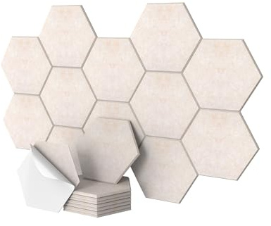 Relaxdays Akustiska plattor, 18 stycken, självhäftande, hexagon, 30 x 26 cm, ljudisolering mot buller, speldekoration, beige