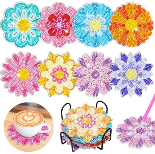 Basteln Mädchen 8 9 10 7 Jahre: Geschenke für Mädchen 7 8 9 10 11 Jahre Diamond Painting Kinder Blumen Untersetzer Bastelset Mädchen Geschenk 10-9-8 Jahre DIY Kreatives Geschenkideen Spielzeug ab 6-12