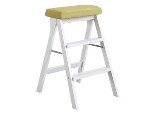 Lkvent Taburete Taburete de Escalera de Madera Maciza, Silla Plegable Tipo Escalera, Banco Alto portátil, Adecuado for Cocina, baño y Oficina. Plegable(Matcha Green)