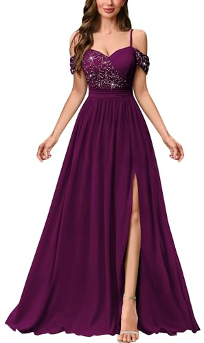 MIUSOL Women's Vintage Slip Off-Shoulder Lace Sequin Wedding Guest Banquet Party Maxi Dress (Medium, Maroon)