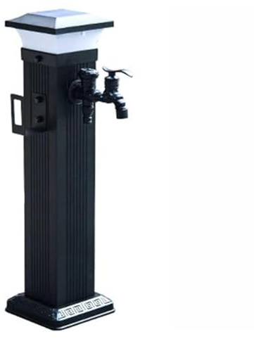 Aluminum Alloy Outdoor Vertical Garden Water Column with Solar Light, 79cm Antifreeze Fountain Feature, Double Outlet Faucet & Spray Gun for Irrigation
