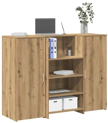 PUGYNBK Bancone per ricevimento in rovere Artisan, 135 x 50 x 103,5 cm, in legno con bancone integrato e armadio per ampio spazio di archiviazione, versatile in uffici e lobby, semplice