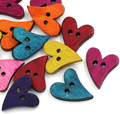 rosenice Knöpfe aus Holz bunt Herz Knöpfe Zierknöpfe Nähmaschine (100pcs)