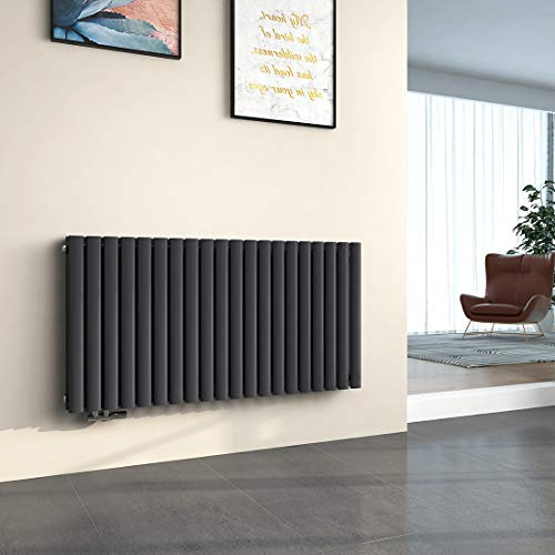 EMKE Oval Heizkörper 600x1180mm, Design Röhrenheizkörper mit Seitenanschluss Doppellagig Horizontal Paneelheizkörper Anthrazit 1533W