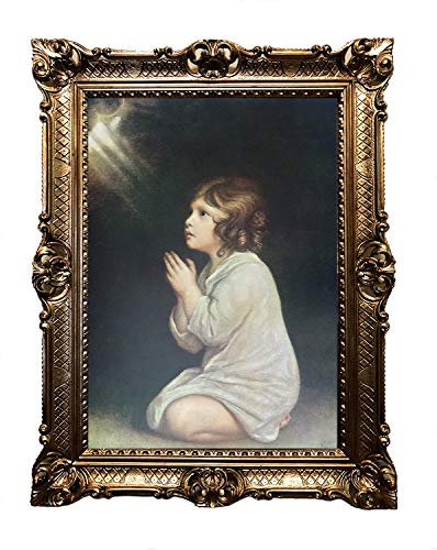 Mädchen kniend betend Gemälde Antik Barock Rahmen Barockrahmen mit Bild Wandbild 70x90cm Kunstdrucke Gemälde Religiöse Bilder Kunst von Heiligen Retro Repro für Home Büro Praxis Café 58B