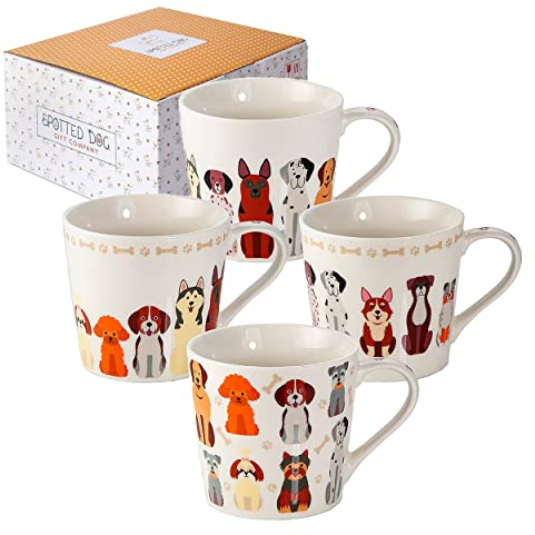 SPOTTED DOG GIFT COMPANY Dog Mugs Set of 4 – Large 380ml Ceramic China Coffee Mugs & Tea Cups - Cute Dogs Breed Themed | Dog Lover Gifts & Presents for Women & Men