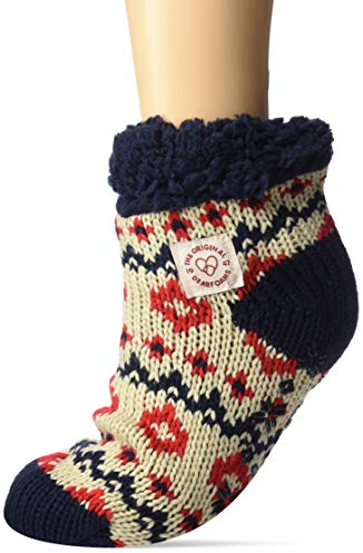 Women's Plaid or Fairisle Knit Cozy Slipper Sock with Sherpa Cuff. Chaussettes de maison pour femme Dearfoams. Confort et douceur. Taille unique. - Rouge - Lait, Taille unique EU