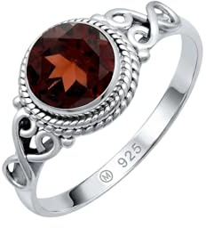 mantraroma Damen Ring Silber mit Stein Granat rot romantisch