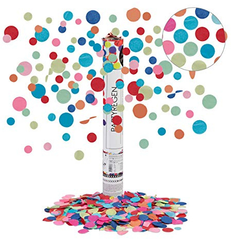 Relaxdays Party Popper, 6-8m Effekthöhe, Karneval, Geburtstag & Hochzeit, Papierkonfetti rund, Konfettikanone 40cm, bunt | Geburtstag & Hochzeit, Papierkonfetti rund, Konfettikanone 40cm