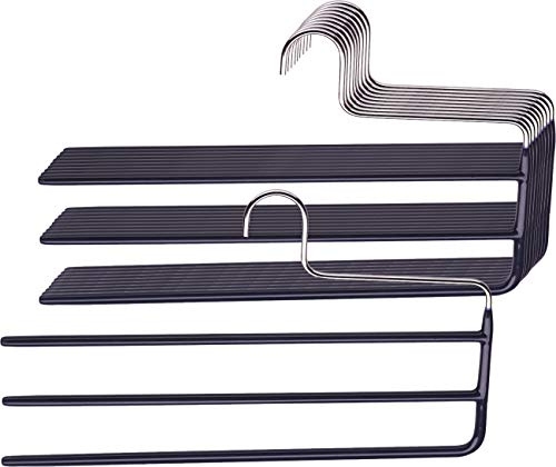 MAWA Percha, 1 Pieza, Universal, Ahorra Espacio con Tres Barras Revestidas para Pantalones, Pañuelos y Corbatas, Revestimiento Antideslizante, 35 cm, Negro