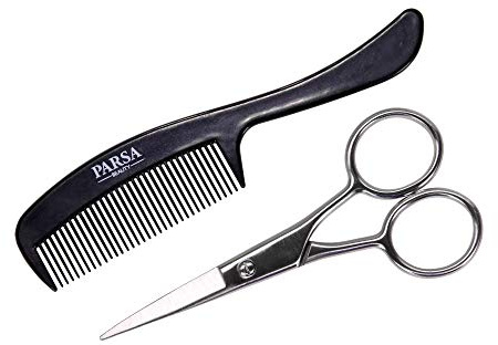 PARSA Men Bartpflege Set Schere und Kamm Für Vollbärte und Schnurrbärte – 2-teilig – das perfekte Geschenk für Ihn