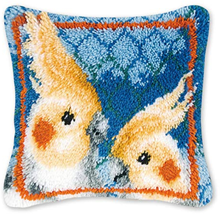 Coopay Latch Hook Kissen Kit, Tier Knüpfkissen Set für Anfänger Erwachsene oder Kinder zum Selber Knüpfen, DIY Knüpfteppich Knüpfpackung, Papagei, Knüpfhaken Set 43 x 43 cm