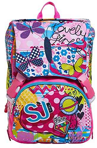 SJ Gang Zaino Scuola Estensibile, Rosa Fucsia, Fantasia Da SJ, Zaino Doppio Scomparto - Zaino Scuola Elementare Bambina