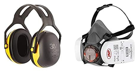 Peltor 3M X2AC1 X2 Earmuff; Ear Defender, 94-105 dB (SNR: 31dB) Pack of 1, Black/Yellow, Adult Bundle with JSP Force 8 Half Mask Respirator, JSP Press to Check P3 Dust Filters, BHT0A3-0L5-N00, Grey