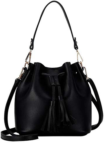 Borsa a secchiello in finta pelle con nappe con coulisse borsa a tracolla da donna tinta unita borsa a tracolla borsa a mano,