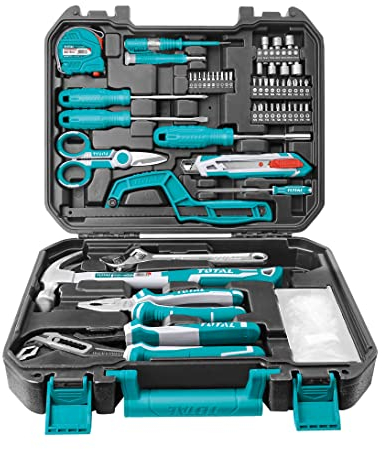 TOTAL - Valigetta Attrezzi 130 Pezzi | Kit Manutenzione Casa e Ufficio | Ideale per Isolamento Termico e Installazione Serrature, Multicolore