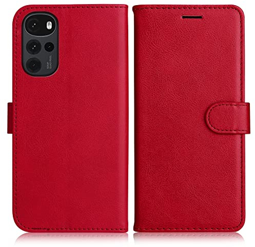 DENDICO Funda para Moto G22, Billetera Carcasa de Piel PU con Ranuras para Tarjetas, Magnético Funda para Moto G22, Rojo