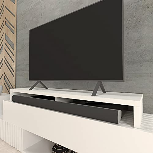 Henor Doppio Rialzo TV Legno 140 x 35 x 15 Cm Bianco Opaco Carico +100 Kg.