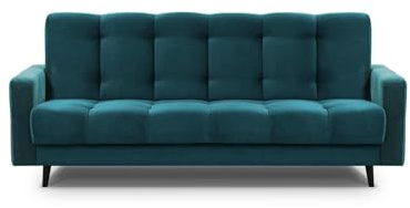 Mars Meble Schlafsofa mit Bettkasten - Dreisitzer 220cm Breit Polstersofa mit Schlaffunktion Nancy BIS, aus Velours Sofa mit Federkern Holzbeine, Stoff: Kronos 04 - Marine