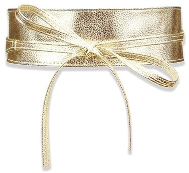 CCAIPU Women Leather Wide Waist Belt Elastic Cinch Belt Ladies Corset Belt Fashion Obi Belt for Dress (Gold)