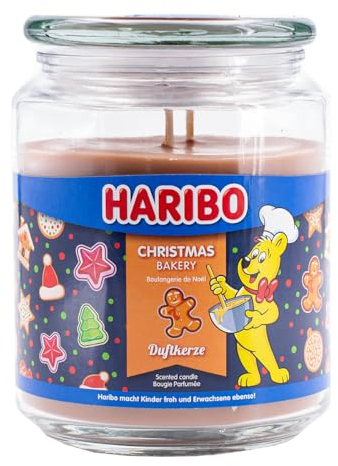Haribo Bougie parfumée dans un verre | Christmas Bakery 510 g | Parfum d'hiver épicé | Double mèche | Durée de combustion 100 h | Bougie dans un verre | Idée cadeau de Noël