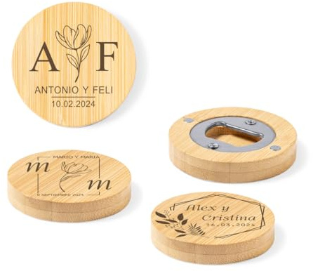Abridor de madera de bambú. Personalizado. 10 unidades | Ideal para detalles de boda | Diseño Sostenible con Materiales Ecológicos Resistentes, Restauración, Regalo, Celebraciones | VPM Original