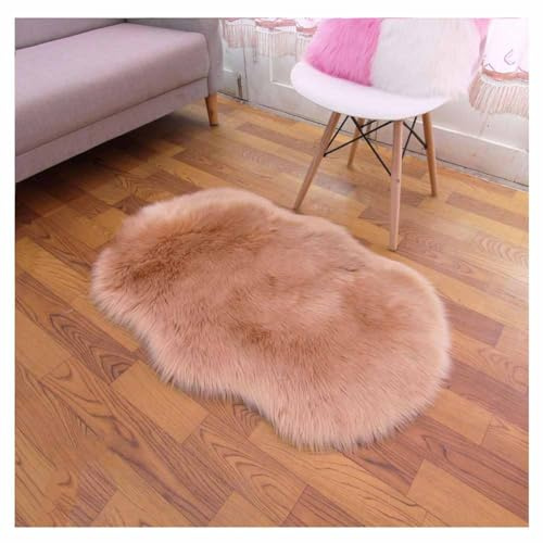 SHTGOI Kunstfell Teppich Plüsch Lammfellimitat Teppich Faux Fell Bettvorleger mit Anti-Rutsch Hirschleder-Samt Wollteppich Flauschige Sofa Matte für Wohnzimmer,Schlafzimmer 50 * 80cm Khaki