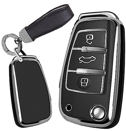 TECART Klapp Autoschlüssel Hülle Cover Passt für Audi A1 A3 A4 A6 A8 Quattro Q2 Q3 Q7 S3 S6 RS3 RS6 R8 TT TTS TPU Zubehör Auto Schlüssel Etui 3 Taste Schlüsselhülle Schlüsselanhänger R-Schwarz A