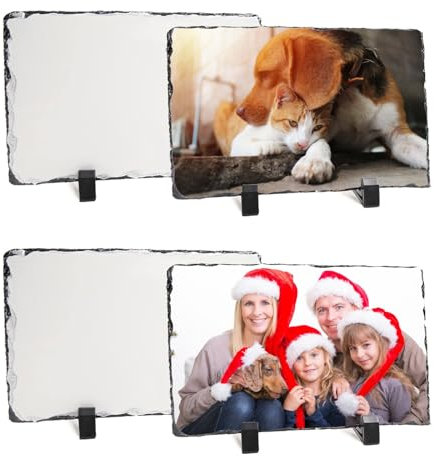 Kufutee 4 Stück personalisierbare Steintafel, personalisierter Foto-Gedenkstein mit Präsentationsständer, Fels-Fototafel für Muttertag, Vatertag (rechteckig, 20 x 30 cm)