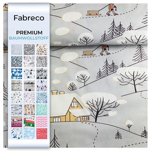 Fabreco - 100% Premium Baumwollstoff Meterware 50x160cm - Winterdorf beige | 220 g/lfm – Weich, langlebig & hautfreundlich | Stoffe Zum Nähen & Dekoration | Stoff Meterware - Fabric