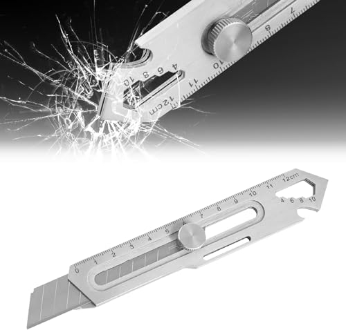 Cutter professionnel, Couteau universel en acier inoxydable, Rétractable Couteau utilitaire multi-usage, Cutter à tapis multi-usage multifonctionnel Box Cutter pour le bricolage, intérieur (Argent)