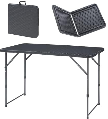[en.casa] Höjdjusterbart fällbord Adelfia trädgårdsbord vikbart utomhusbord trädgårdsbord av plast campingbord 120 x 60 cm rottingutseende svart