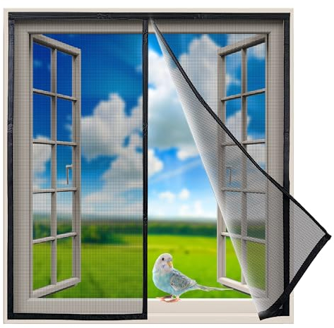 Magnet Fliegengitter Fenster 210x195cm Vorhang für Holz, Eisen, Aluminium Türen und Balkon Einfache Installation Innovativ, Schwarz