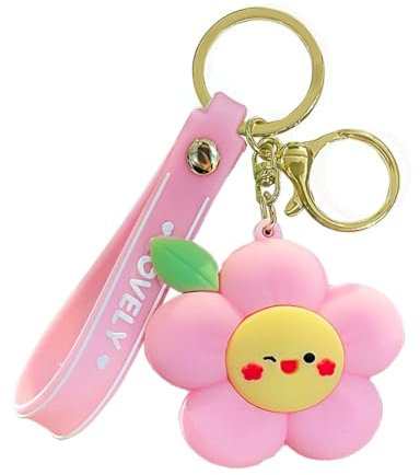 CAOXIAN Cartoon Sunflower Keychain Keyring Cute Rainbow Sun Flower Key Chain Ring Purse Bag Backpack Pendant Accessories for Women Girls Gift