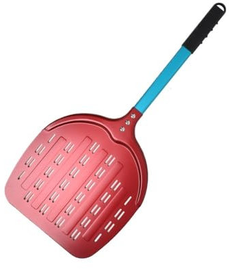 WANGSHAOWEI Pala per Pizza 12 14 Pollici Pala Girevole Manico Corto anodizzato Duro Quadrato Pizza Turner Pala for Pizza in Alluminio Antiaderente Pala Pizza Corta(Red 12inch Blue 69cm)