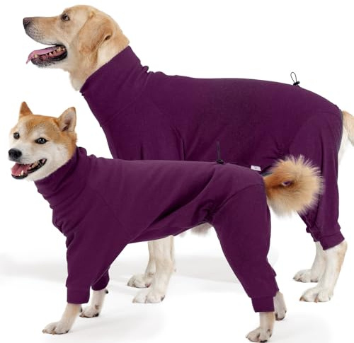 Hjyokuso Hundemantel Winter, Warmer Fleece Hundepullover mit Beinen, Weiche Vierbeinige Hundejacke für Kleine & Mittelgroße Hunde, Hundebademantel Fleece Hunde Pyjama Bekleidung Weinrot L