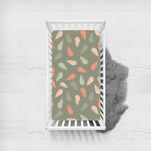 Morbuy Feather Druck Spannbettlaken Babybett, Spannbettlaken Kinderbett,Weiche Atmungsaktiv Spannbettlaken Kinderbett Stubenwagen Bezug Kinderwagen Matratzenbezug (Federn,140x90cm)