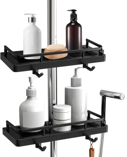 GOOPOOL Estante de Ducha No hay perforación Soportes de Ducha Colgantes Soportes de Accesorios de Ducha con Dos Ganchos y Gancho de Ducha Apto para Riel Plástico, 2 Piezas Negro