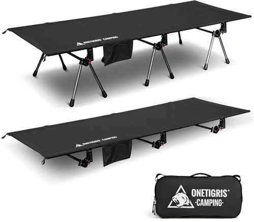 ONETIGRIS SUPRANUBIS Camping Cot, Height Adjustable with Cot Leg Extenders, Strong Support 330lbs, Lightweight Comfortable Folding Bed for Camping, Hiking, Travel, Truck, Beach, Office Nap